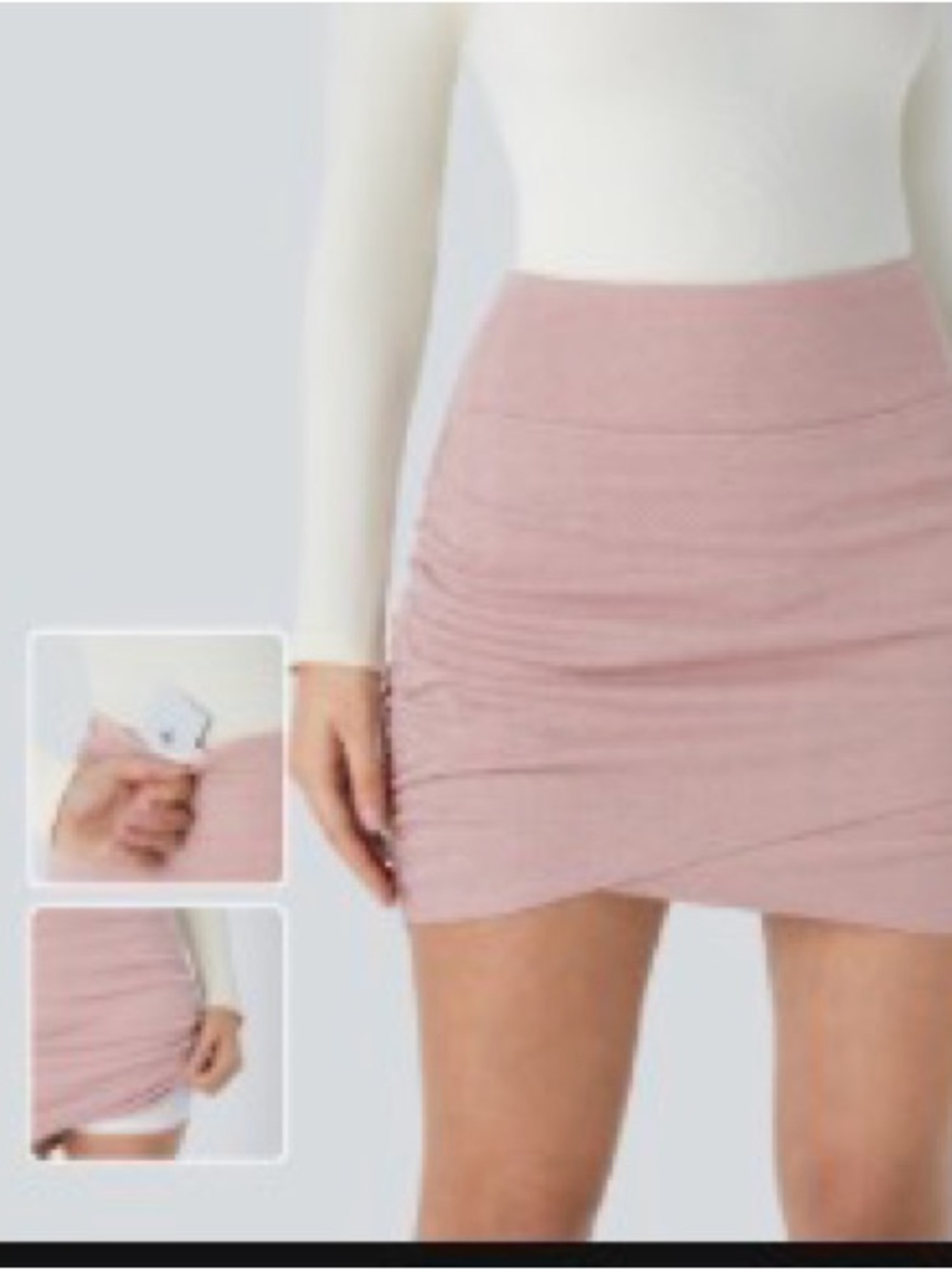 HALARA Ruched Mini Skirt in Dusty Rose